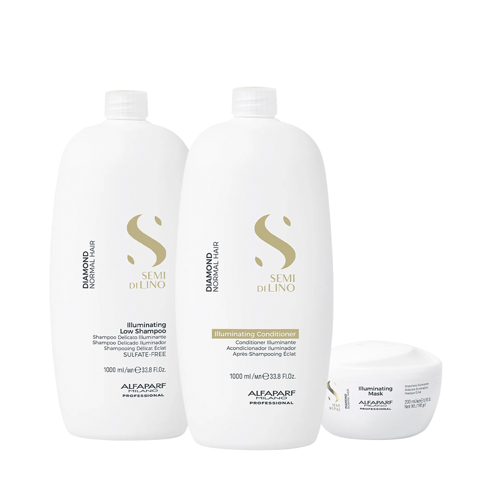 Kit Semi Di Lino Diamond Illuminating Alfaparf Shampoo 1l + Condicionador 1l + Máscara 200ml