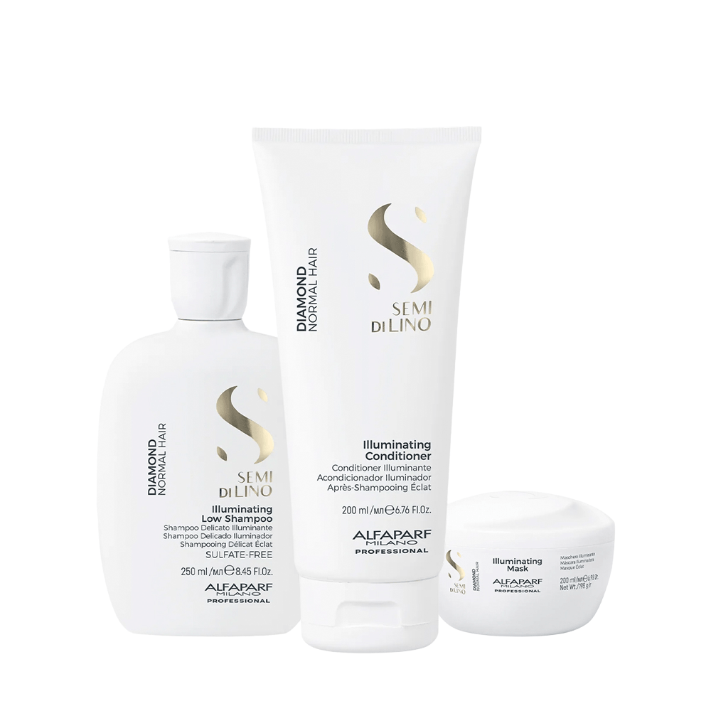 Kit Semi Di Lino Diamond Illuminating Alfaparf Shampoo 250ml + Condicionador 200ml + Máscara 200ml