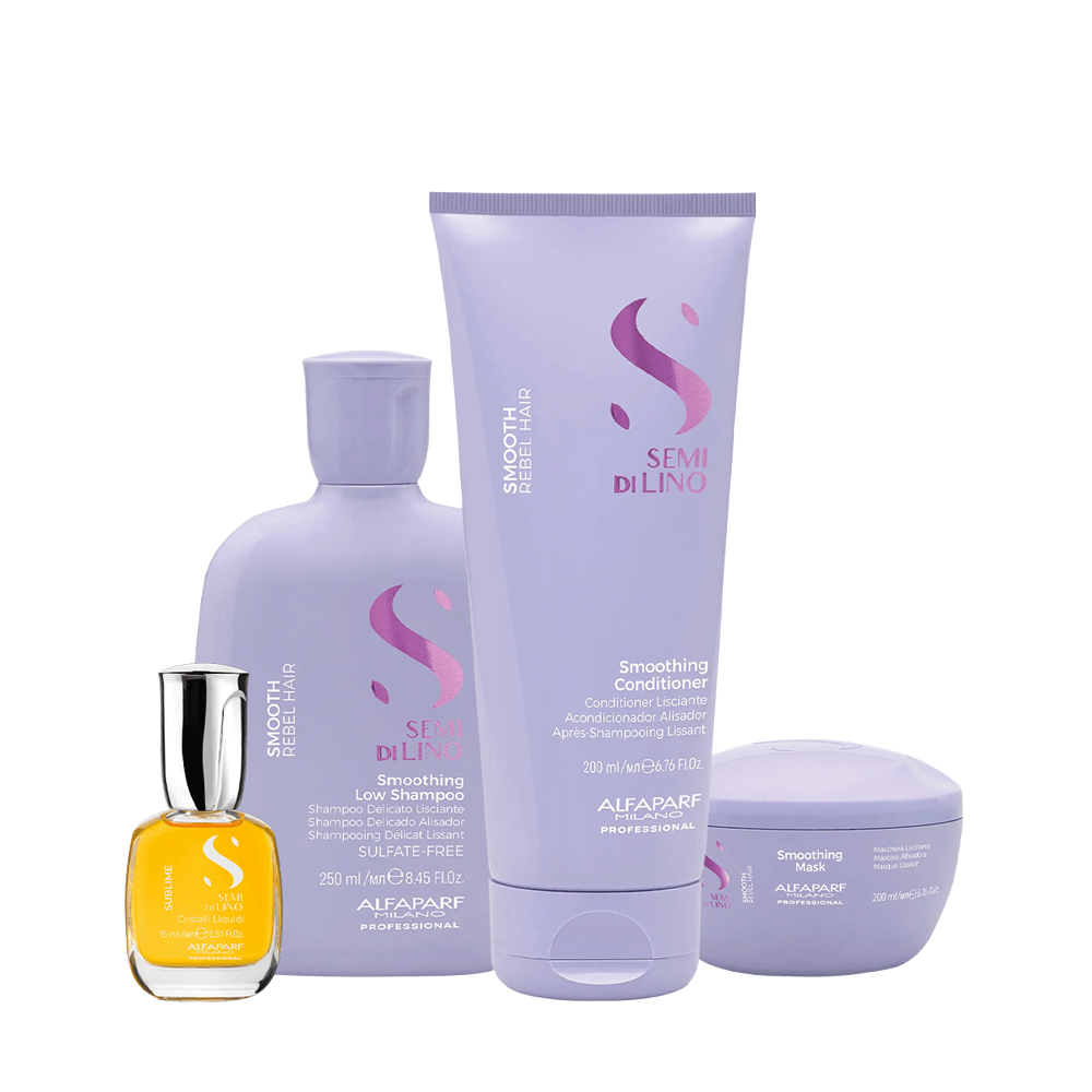 Kit Semi di Lino Smooth e Sublime Alfaparf Shampoo 250ml + Condicionador 200ml + Máscara 200ml + Óleo 15ml