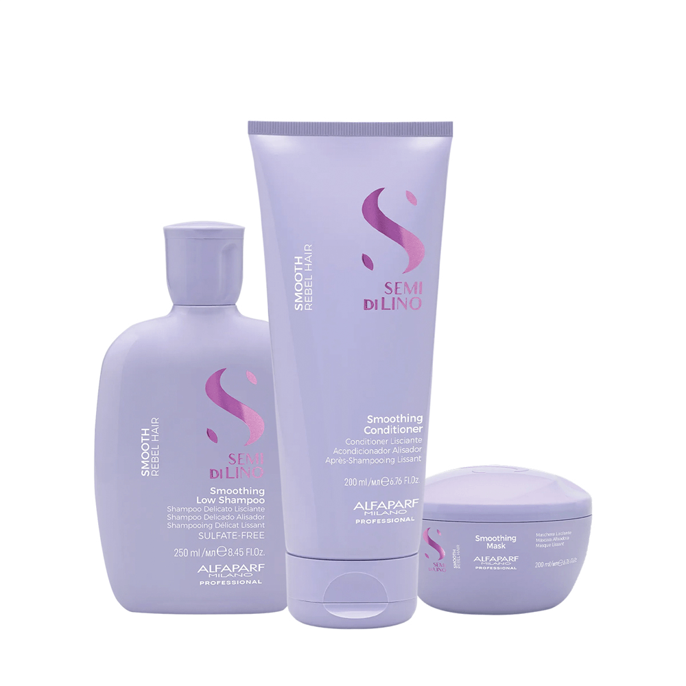 Kit Semi di Lino Smooth Alfaparf Shampoo 250ml + Condicionador 200ml + Máscara 200ml