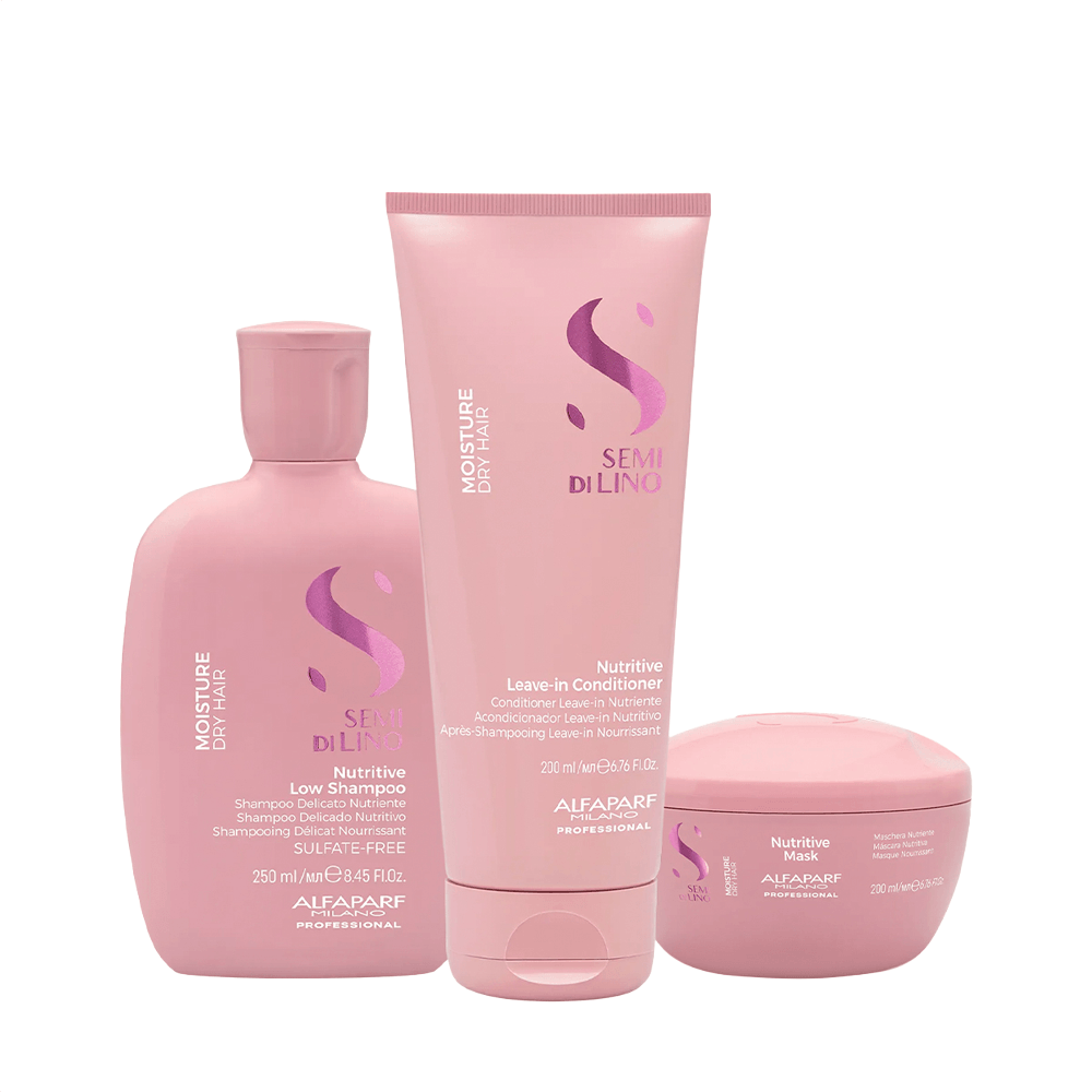 Kit Semi Di Lino Moisture Nutritive Alfaparf Shampoo 250ml + Máscara 200ml + Leave-in 200ml
