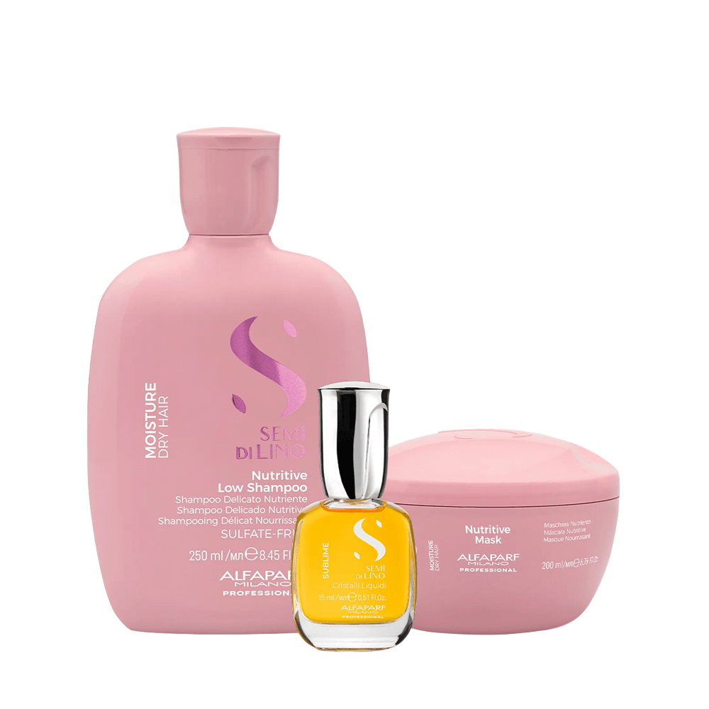Kit Semi Di Lino Moisture E Sublime Alfaparf Shampoo 250ml + Máscara 200ml + Óleo 15ml