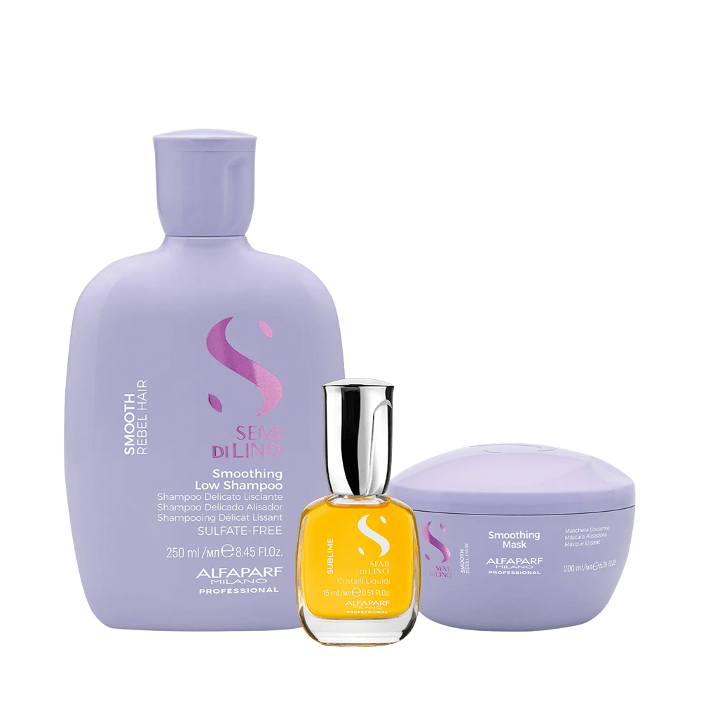 Kit Semi di Lino Smooth e Sublime Alfaparf Shampoo 250ml + Máscara 200ml + Óleo 15ml