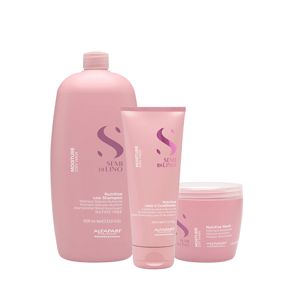 Kit Semi Di Lino Moisture Nutritive Alfaparf Shampoo 1l + Leave-in 200ml + Máscara 500ml