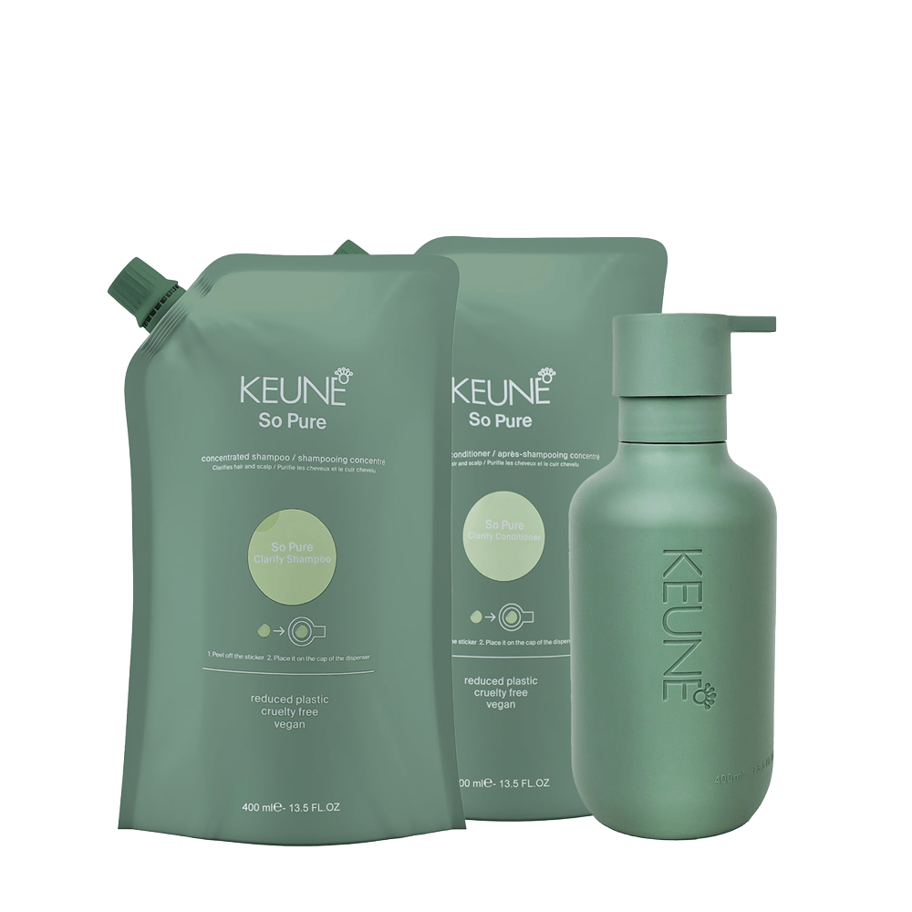 Kit So Pure Clarify Keune Refil Shampoo 400ml + Refil Condicionador 400ml + Frasco com Pump