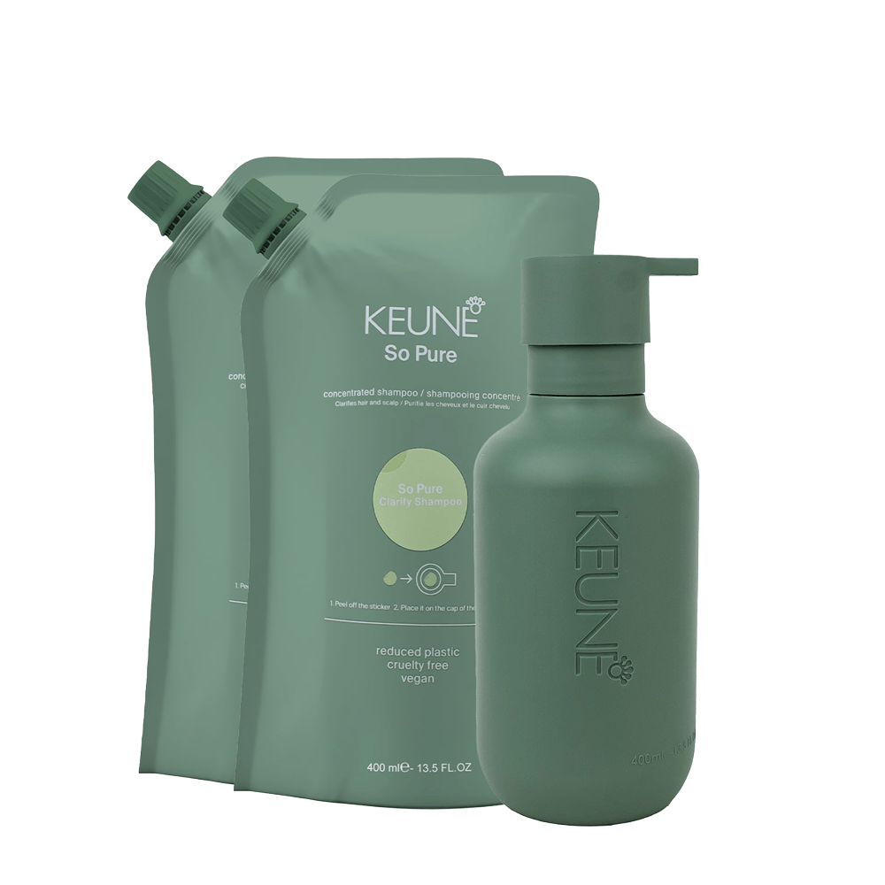 Kit So Pure Clarify Keune Refil Shampoo 400ml 2 Unidades + Frasco Com Pump