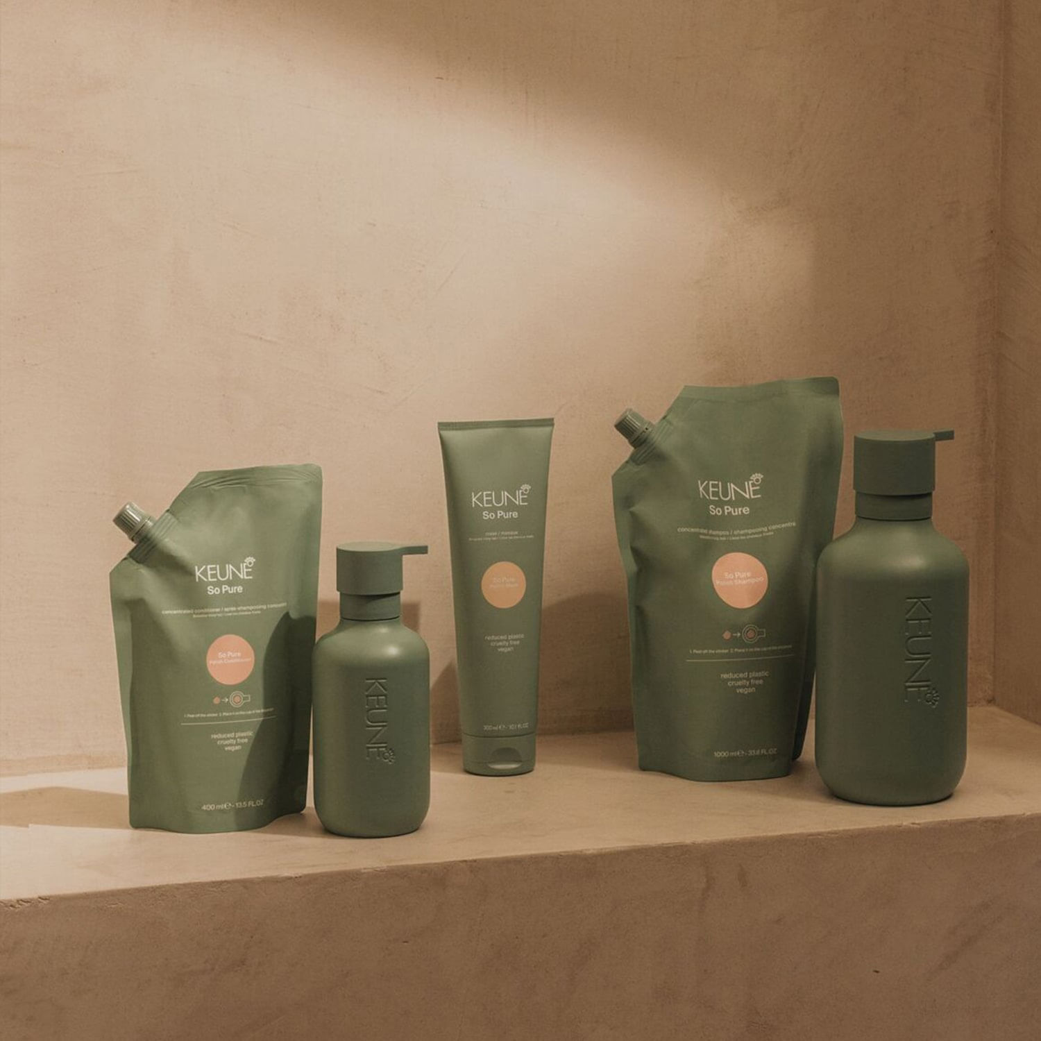 Kit So Pure Polish Keune Refil Shampoo 400ml + Refil Condicionador 400ml + Frasco com Pump