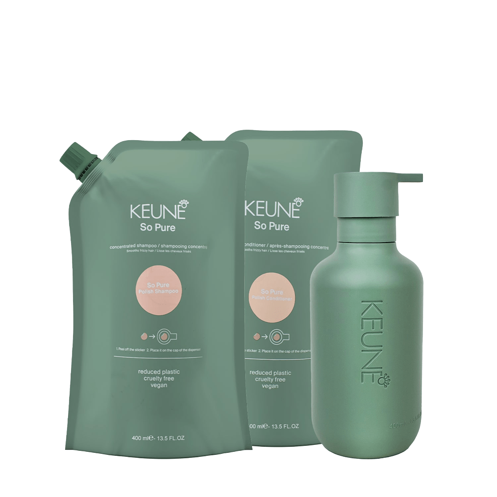Kit So Pure Polish Keune Refil Shampoo 400ml + Refil Condicionador 400ml + Frasco com Pump