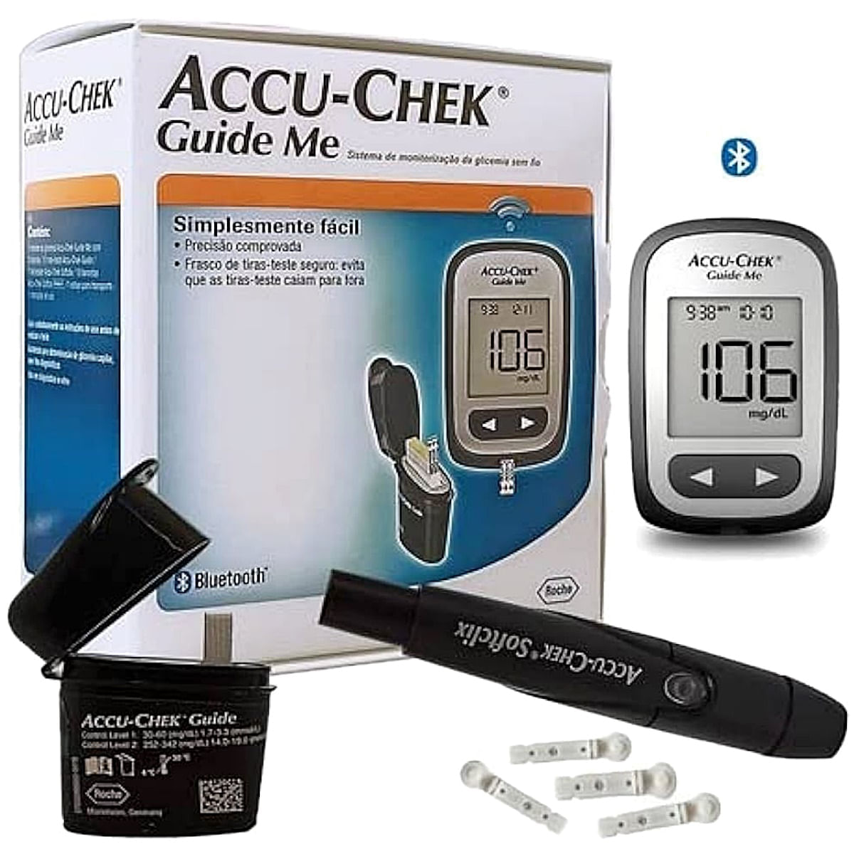 Kit Medidor de Glicemia Accu-Chek Guide Me Com 10 Tiras