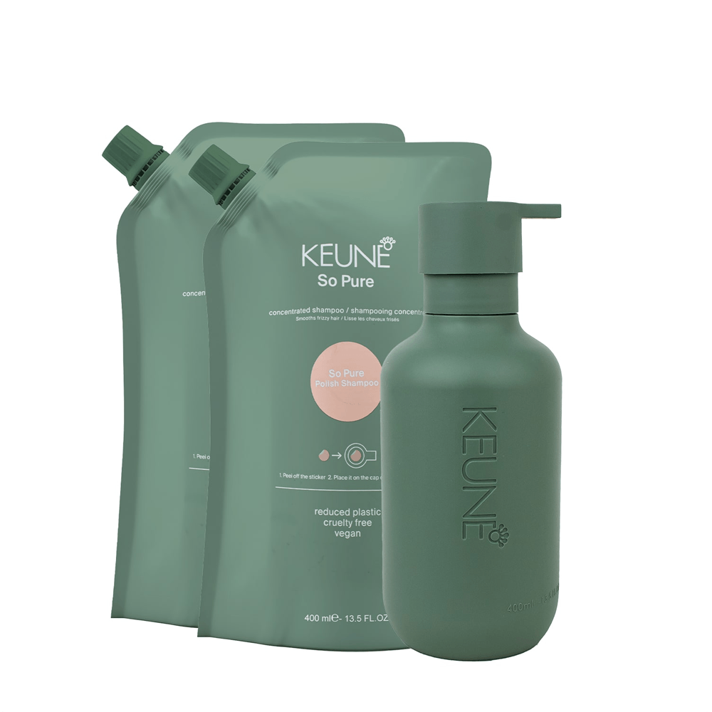 Kit So Pure Polish Keune Refil Shampoo 400ml 2 Unidades + Frasco Com Pump
