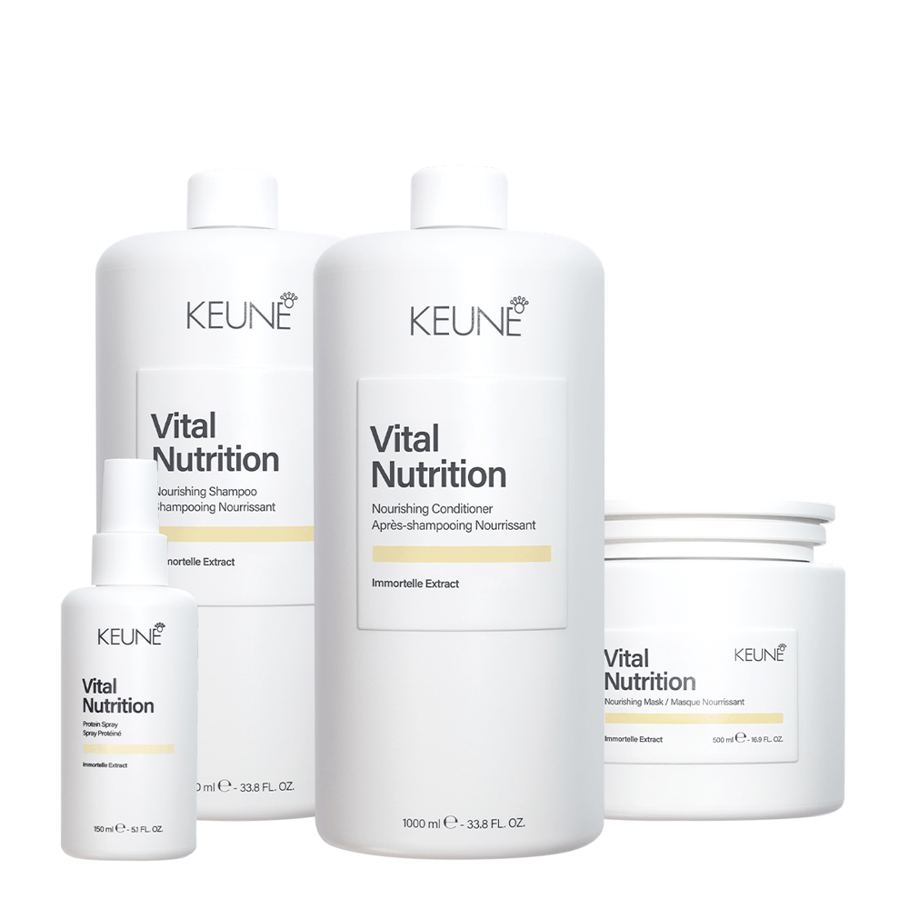 Kit Vital Nutrition Salon Keune Shampoo 1L +  Condicionador 1L + Máscara Capilar 500ml + Protein Spray 150ml