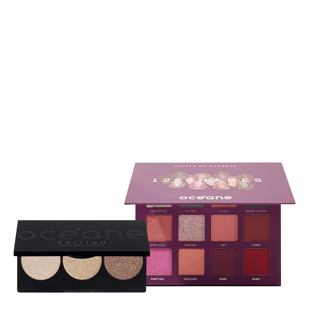 Kit 12 Shades Highlight Purple Edition Océane Paleta De Sombras + Paleta De Iluminador