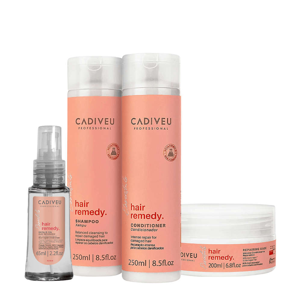 Kit Hair Remedy Cadiveu Shampoo 250ml + Condicionador 250ml + Máscara Reparadora 200ml + Óleo Capilar 65ml