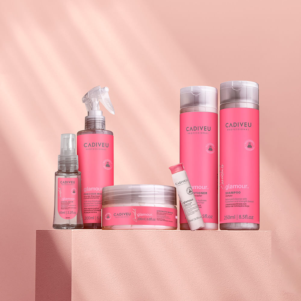 Kit Glamour Cadiveu Professional Shampoo 250ml + Condicionador 250ml + Máscara 200ml + Leave-in 200ml + Óleo Capilar 110ml