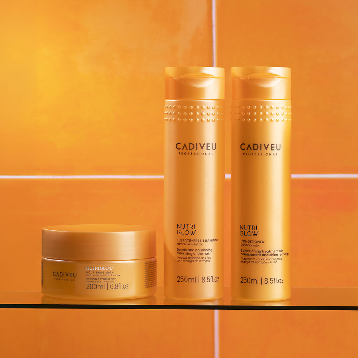 Kit Nutri Glow Cadiveu Professional Shampoo 250ml + Condicionador 250ml + Máscara Nutritiva 200ml + Óleo Capilar 60ml