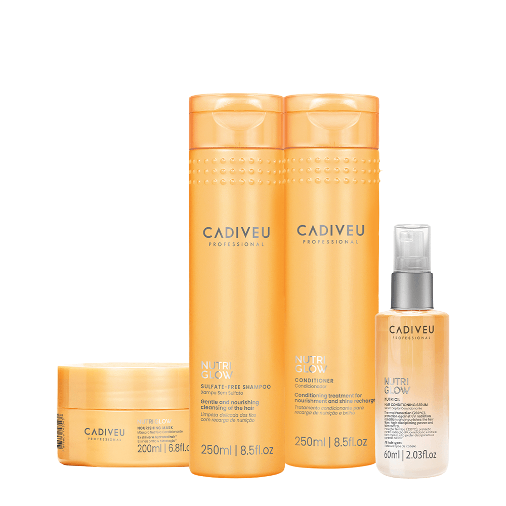 Kit Nutri Glow Cadiveu Professional Shampoo 250ml + Condicionador 250ml + Máscara Nutritiva 200ml + Óleo Capilar 60ml