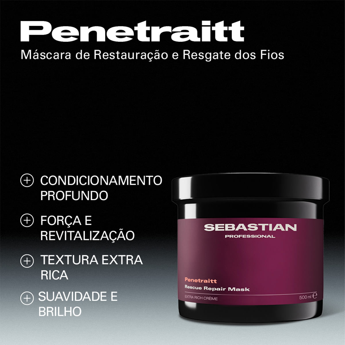 Kit Penetraitt Sebastian Professional Shampoo 1L + Condicionador 1L + Máscara Capilar 500ml