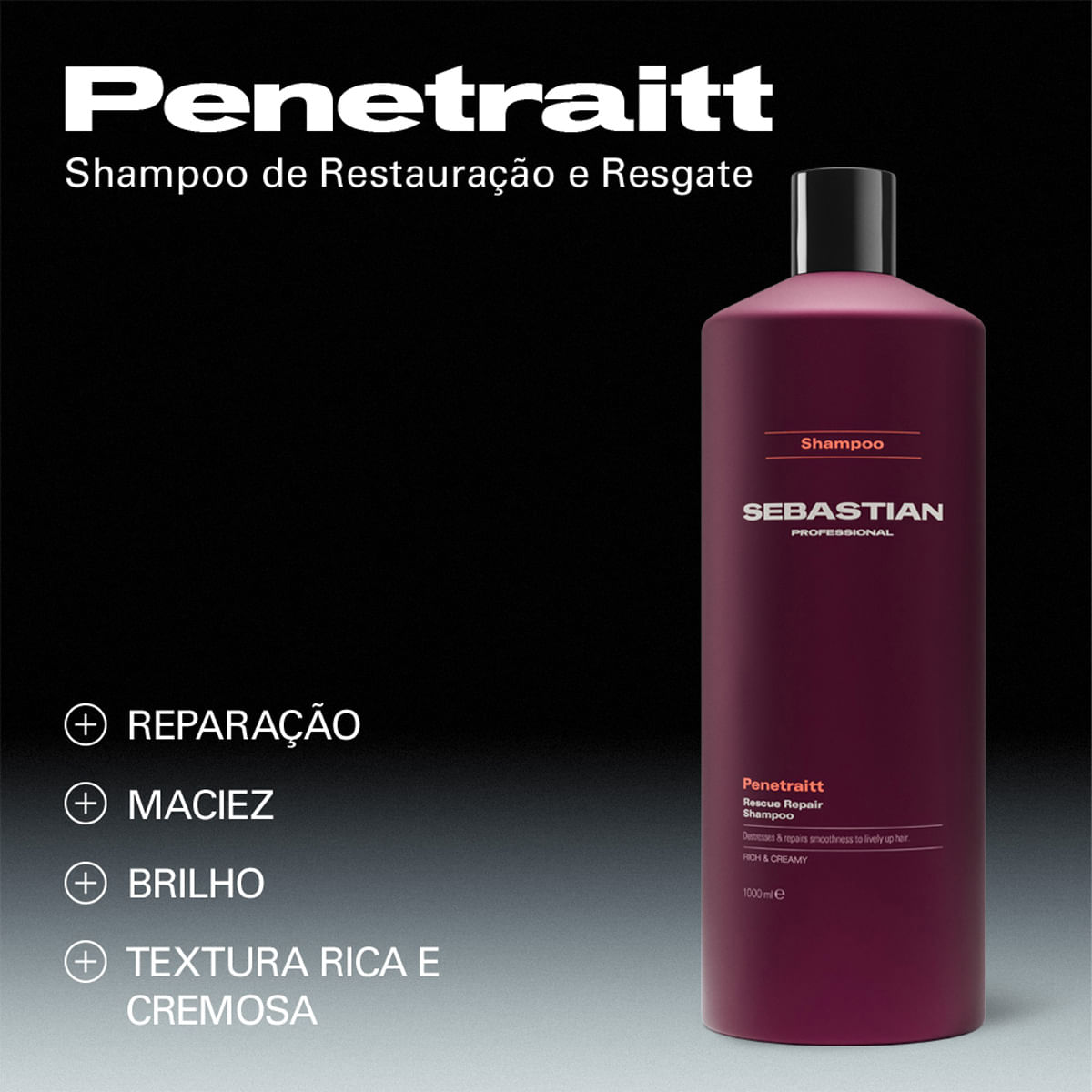 Kit Penetraitt Sebastian Professional Shampoo 1L + Máscara Capilar 145ml