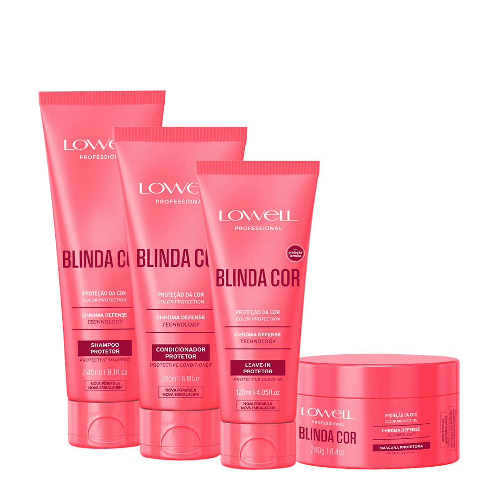 Kit Blinda Cor Lowell Shampoo 240ml + Condicionador 200ml + Máscara Capilar 240g + Leave-in 120ml
