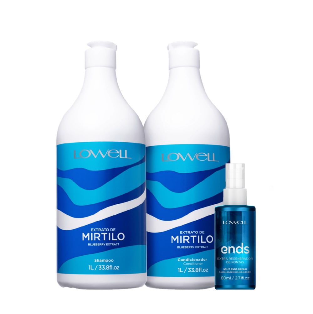 Kit Extrato De Mirtilo Lowell Shampoo 1l + Condicionador 1l + Regenerador De Pontas 100ml