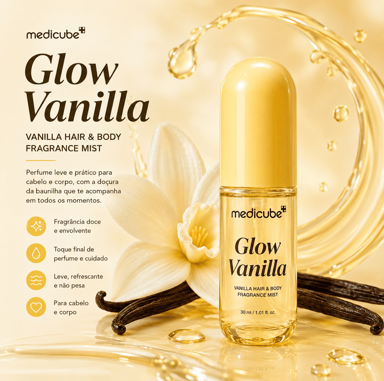 Body Mist Glow Vanilla Hair & Body Fragrance Mist Medicube 30ml