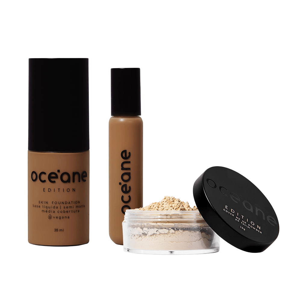 Kit Océane Edition Base Líquida 440t + Corretivo Líquido Tan + Pó Solto