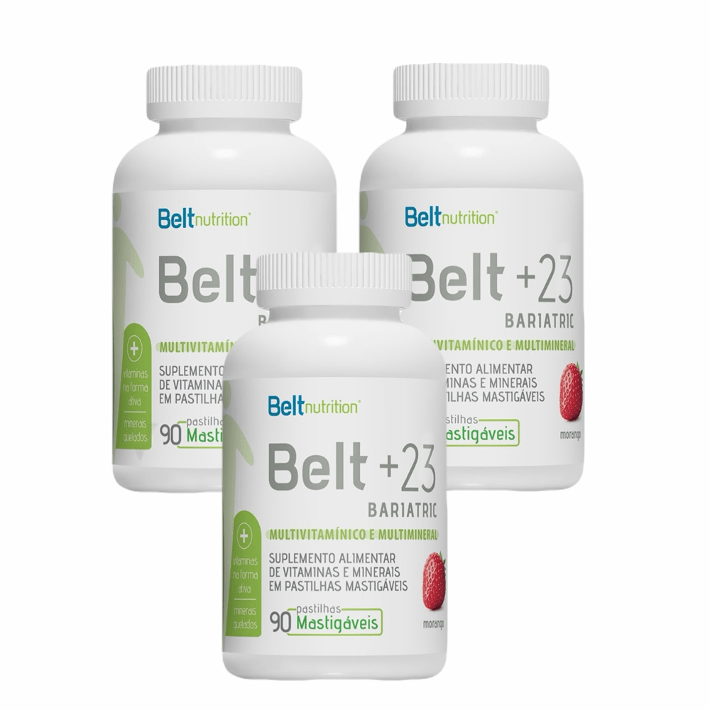 Kit 3 Belt+23 Bariatric-sabor Morango 90 Pastilhas Mastigáveis