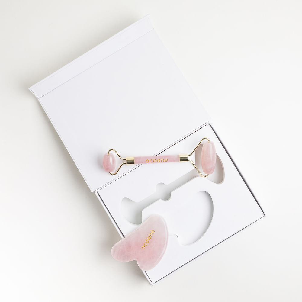Kit de Massagem Facial de Quartzo Rosa Quartz Roller & Gua Sha Set