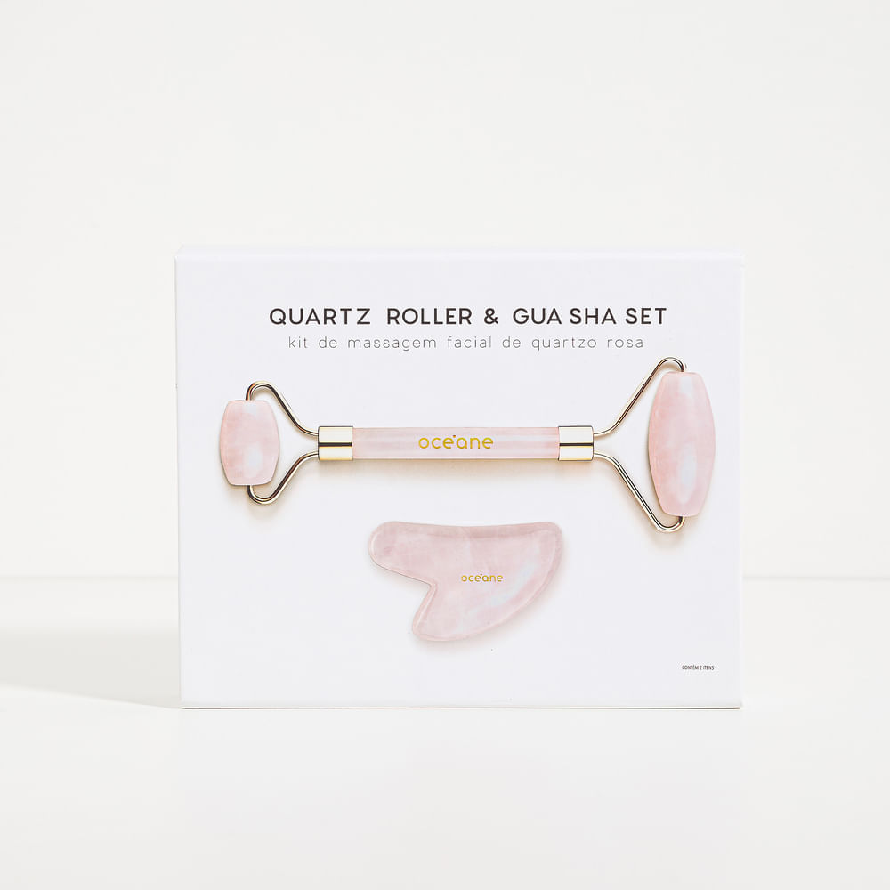 Kit de Massagem Facial de Quartzo Rosa Quartz Roller & Gua Sha Set