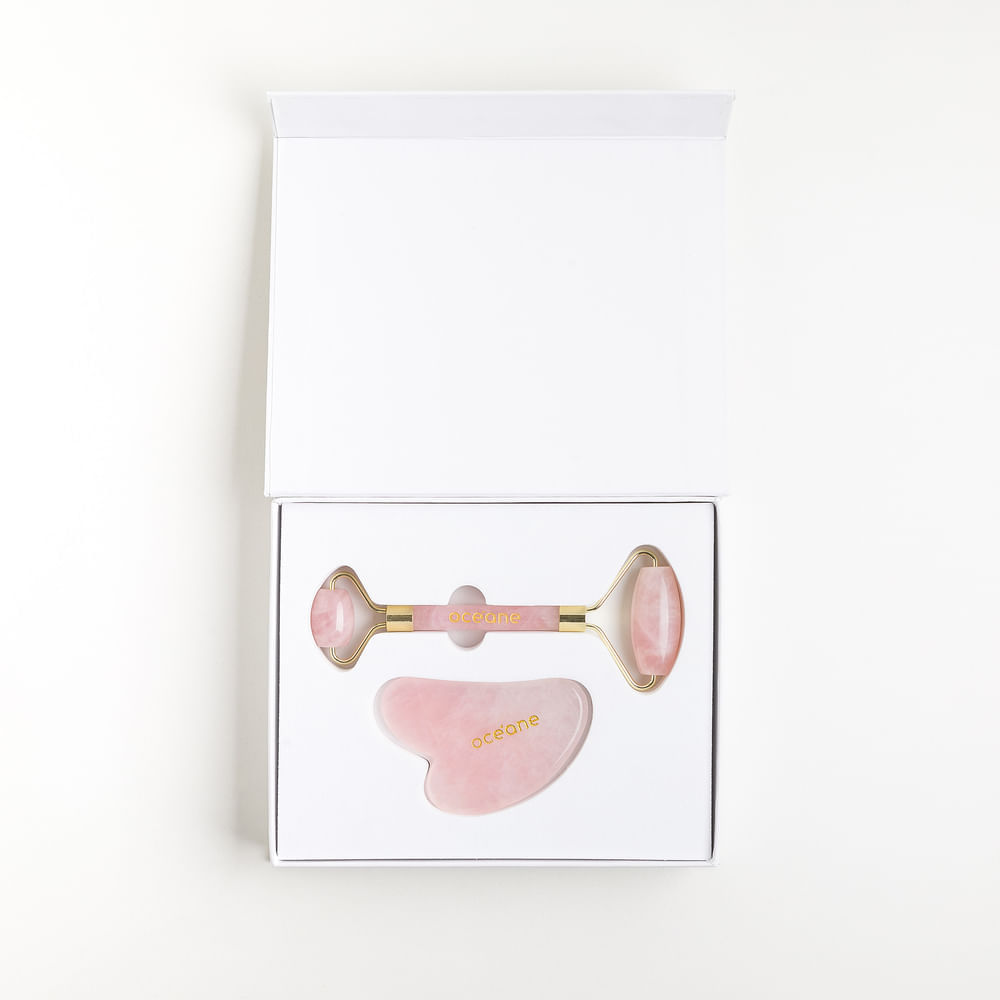 Kit de Massagem Facial de Quartzo Rosa Quartz Roller & Gua Sha Set