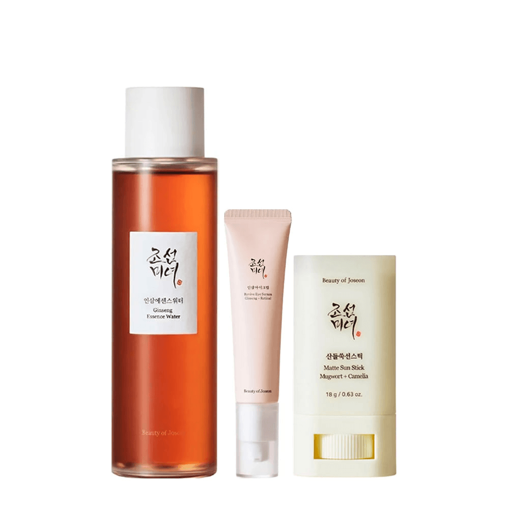 Kit Beauty of Joseon Água Micelar 150ml + Sérum 30ml + Protetor Solar Facial Camelia Matte Sun FPS50 18g