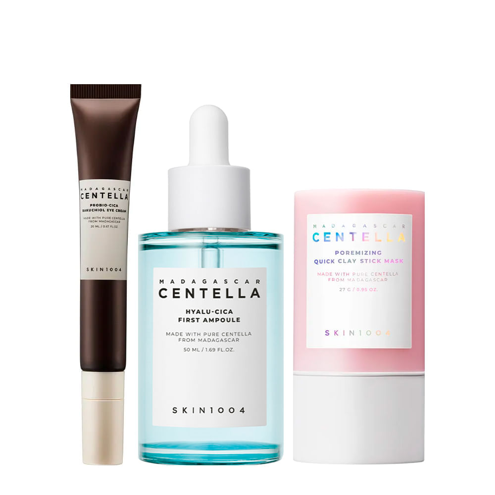 Kit Skin1004 Centella Máscara Facial 27g + Sérum Facial 50ml + Creme para Área dos Olhos 20ml
