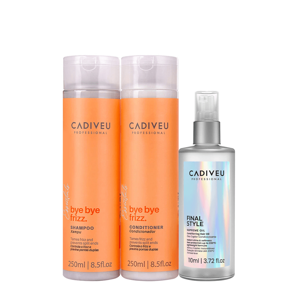 Kit Bye Bye Frizz Cadiveu Professional Shampoo 250ml + Condicionador 250ml + Óleo Capilar 110ml