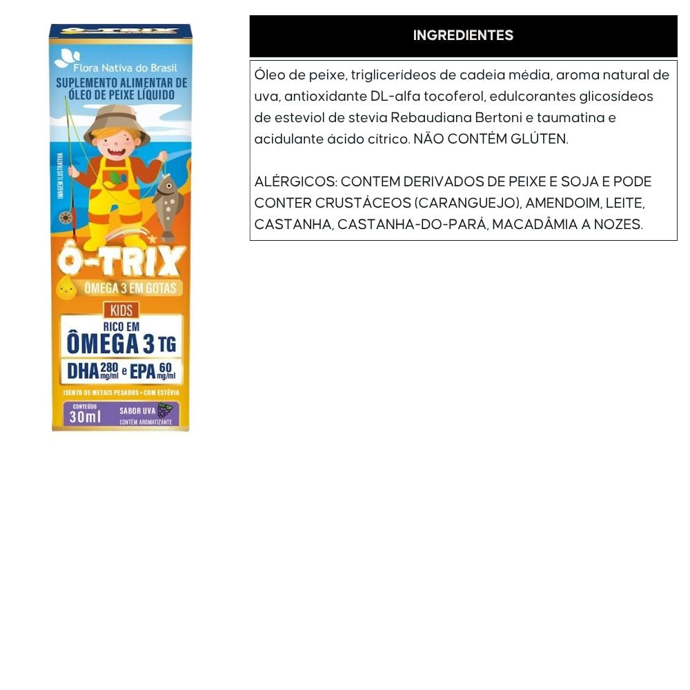 Suplemento Alimentar Infantil Ômega 3 Em Gotas Ô-Trix Flora Nativa 30m Sabor Uva