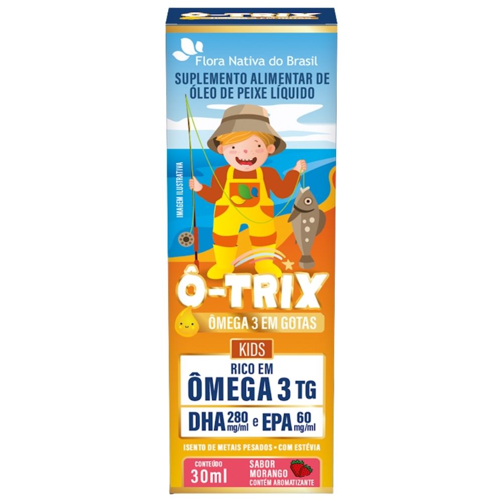 Suplemento Alimentar Infantil Ômega 3 Em Gotas Ô-trix Flora Nativa 30ml Sabor Morango