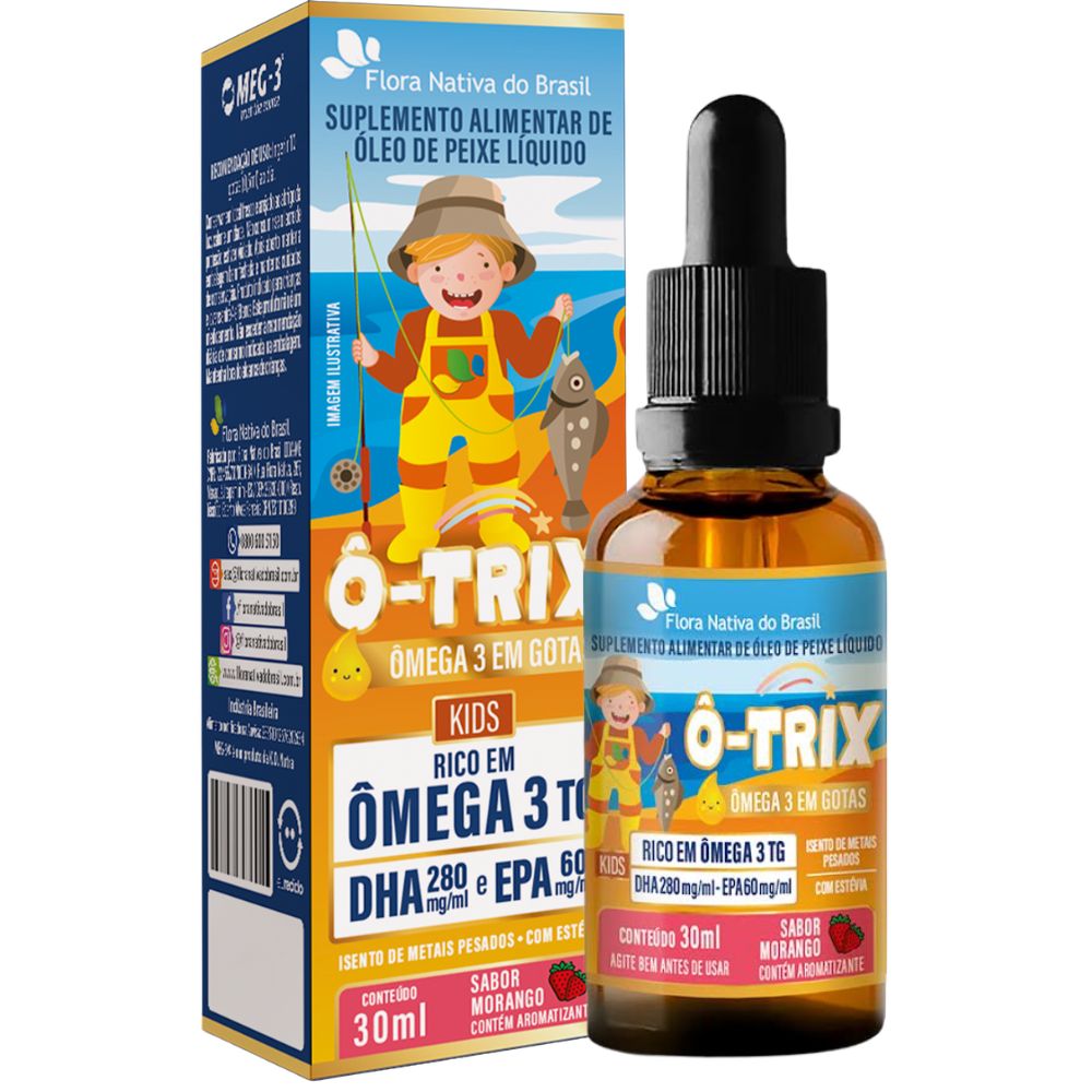 Suplemento Alimentar Infantil Ômega 3 Em Gotas Ô-Trix Flora Nativa 30ml Sabor Morango