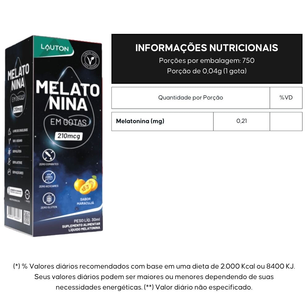 Melatonina Premium em Gotas Lauton 30ml Sabor Maracujá