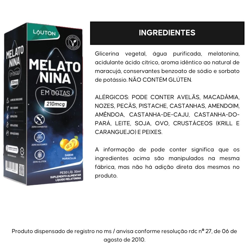 Melatonina Premium em Gotas Lauton 30ml Sabor Maracujá