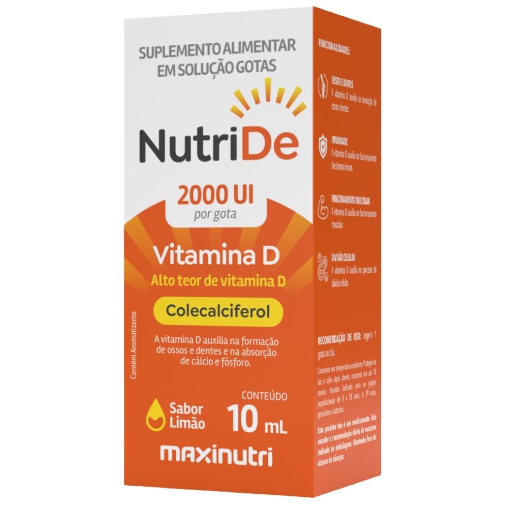 Vitamina D3 em gotas NutriDE Maxinutri 10ml Sabor Limão