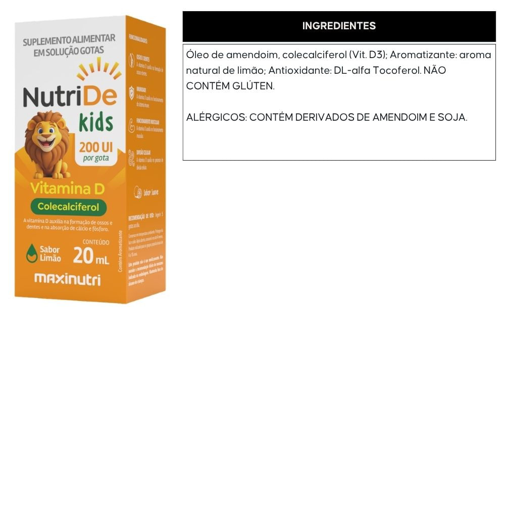 Vitamina D3 Kids NutriDE Maxinutri 20ml Sabor Limão