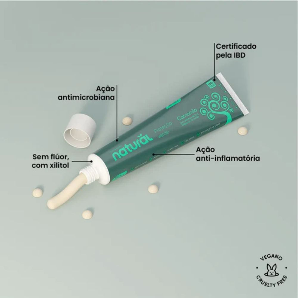 Creme Dental Natural com Camomila, Melissa e Uva Orgânico Natural 80g
