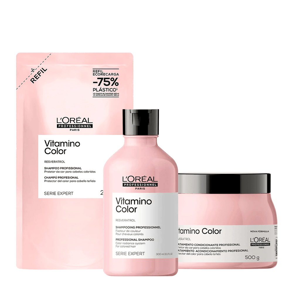 Kit Vitamino Color L'Oréal Professionnel Shampoo 300ml + Máscara 250ml + Shampoo 240ml