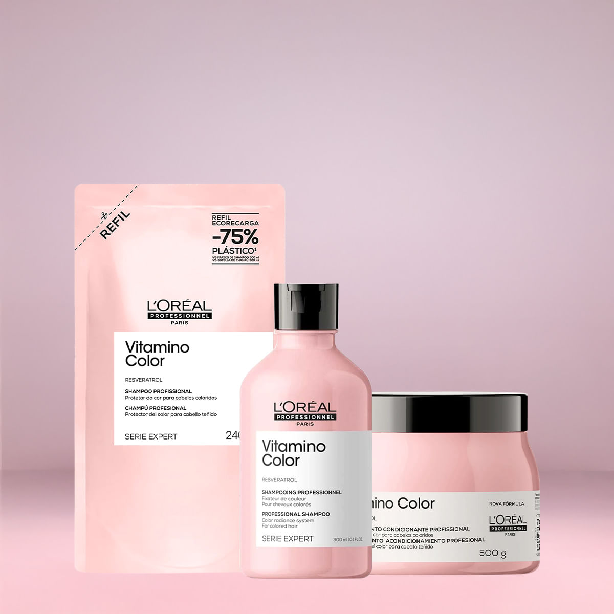 Kit Vitamino Color L'Oréal Professionnel Shampoo 300ml + Máscara 250ml + Shampoo 240ml
