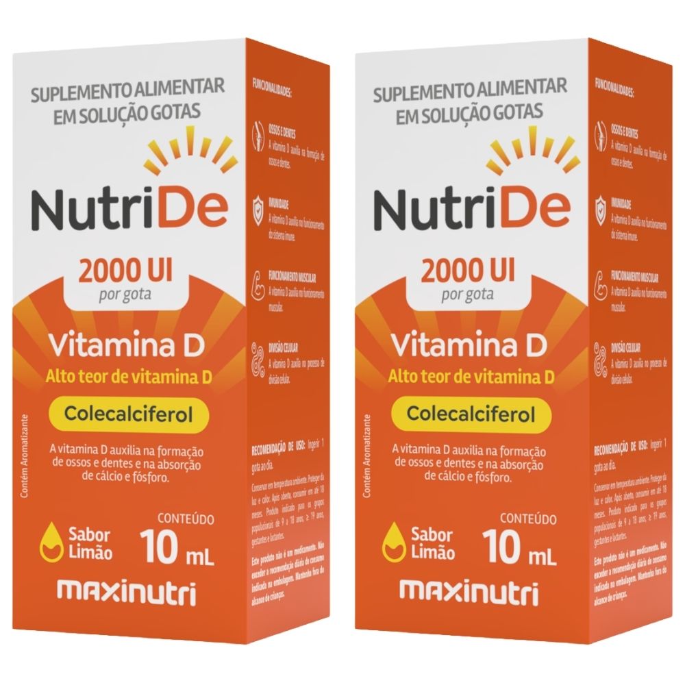 Kit 2 Nutride Vitamina D3 Maxinutri 2000ui Em Gotas 10ml