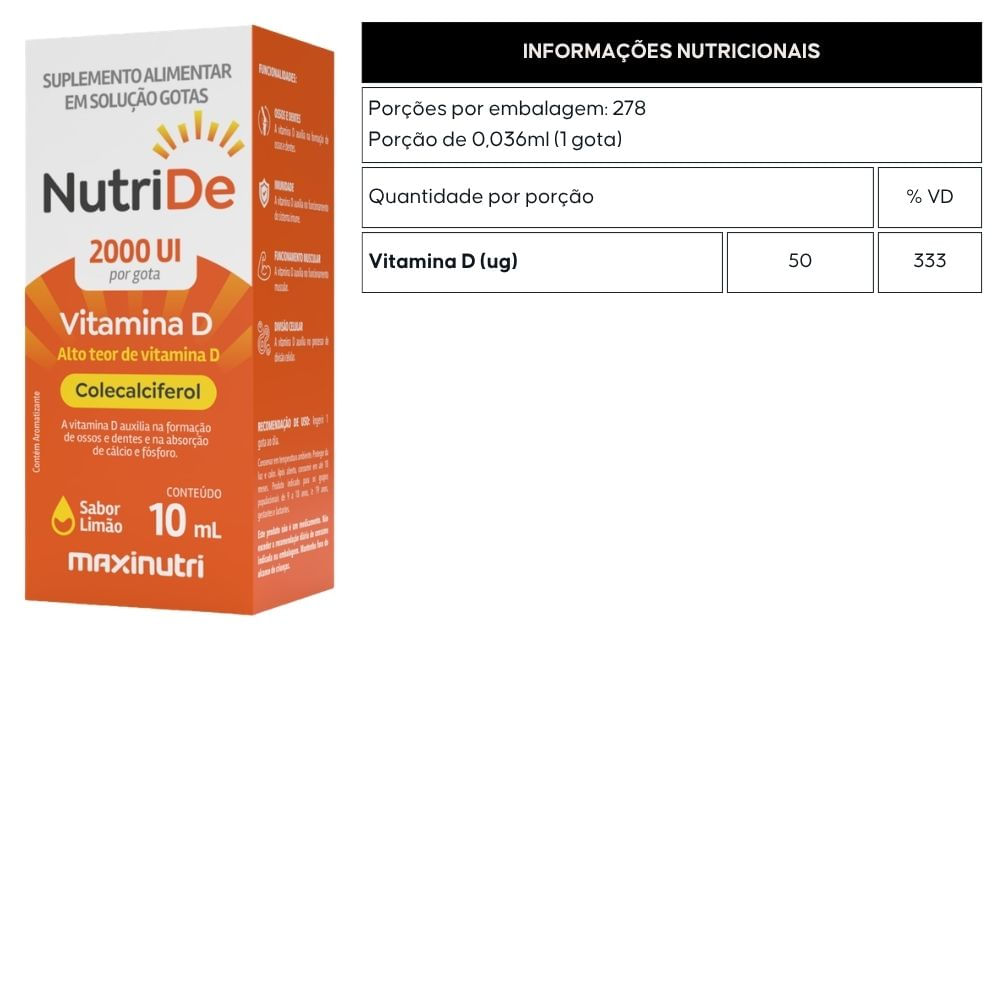 Kit 2 NutriDE Vitamina D3 Maxinutri 2000ui Em gotas 10ml