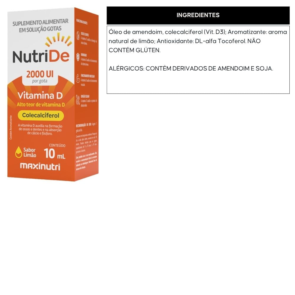 Kit 3 NutriDE Vitamina D3 Maxinutri 2000ui Em gotas 10ml