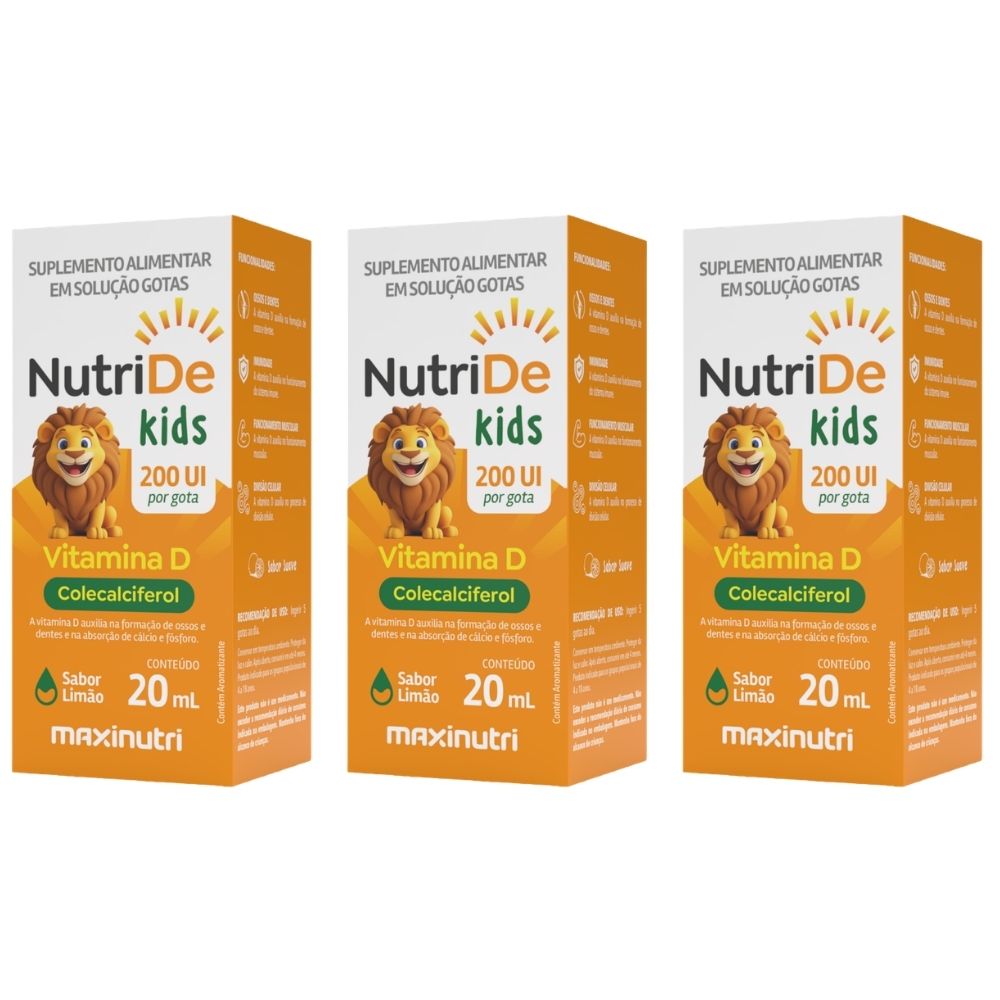 Kit 3 Nutride Vitamina D3 Kids Maxinutri 200ui 20ml