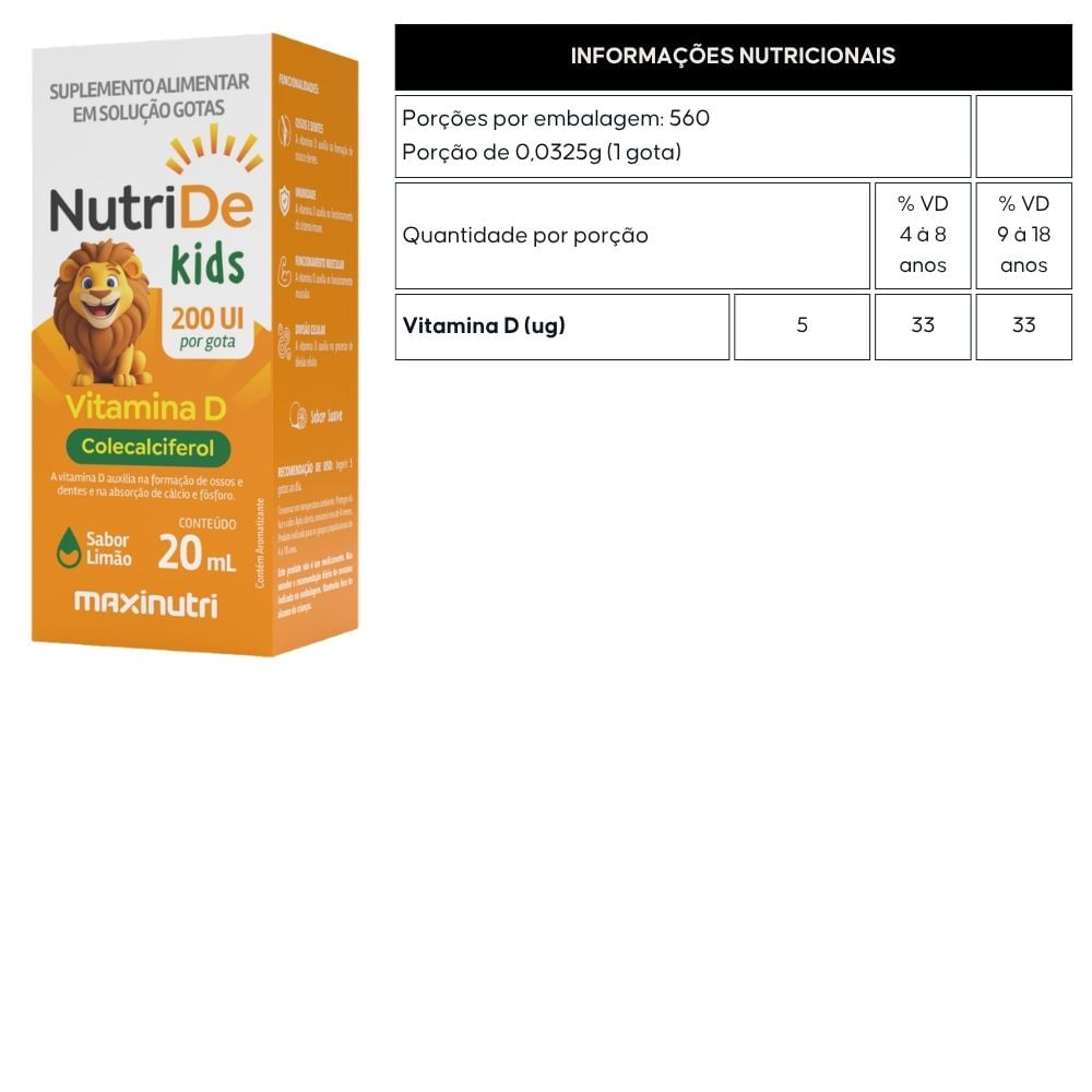 Kit 2 NutriDE Vitamina D3 Kids Maxinutri 200ui 20ml