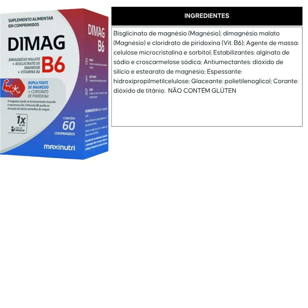 Kit 3 DIMAG B6 Dimalato + Quelato + Vitamina B6 Maxinutri 60 Comprimidos