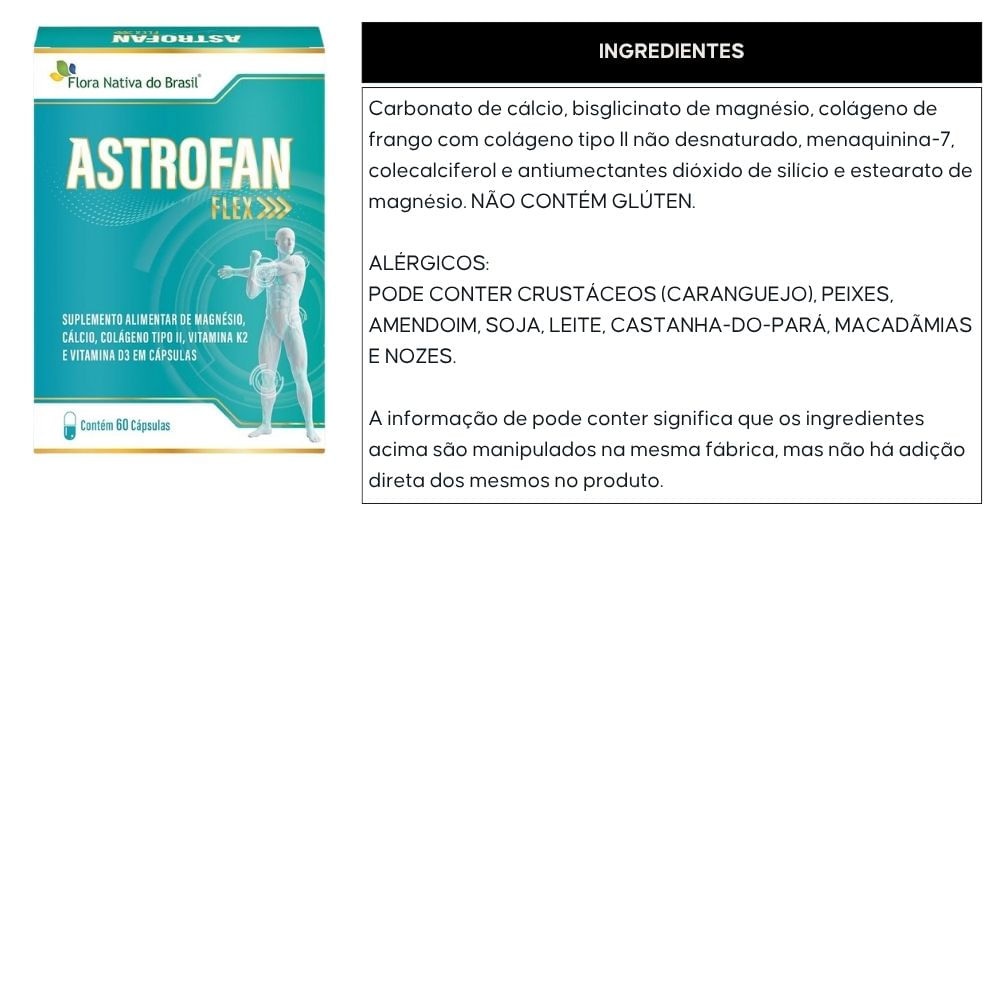 AstroFan Flex Colágeno Tipo 2, Cálcio, Magnésio, VIt D3 e K2 Flora Nativa 60 Cápsulas